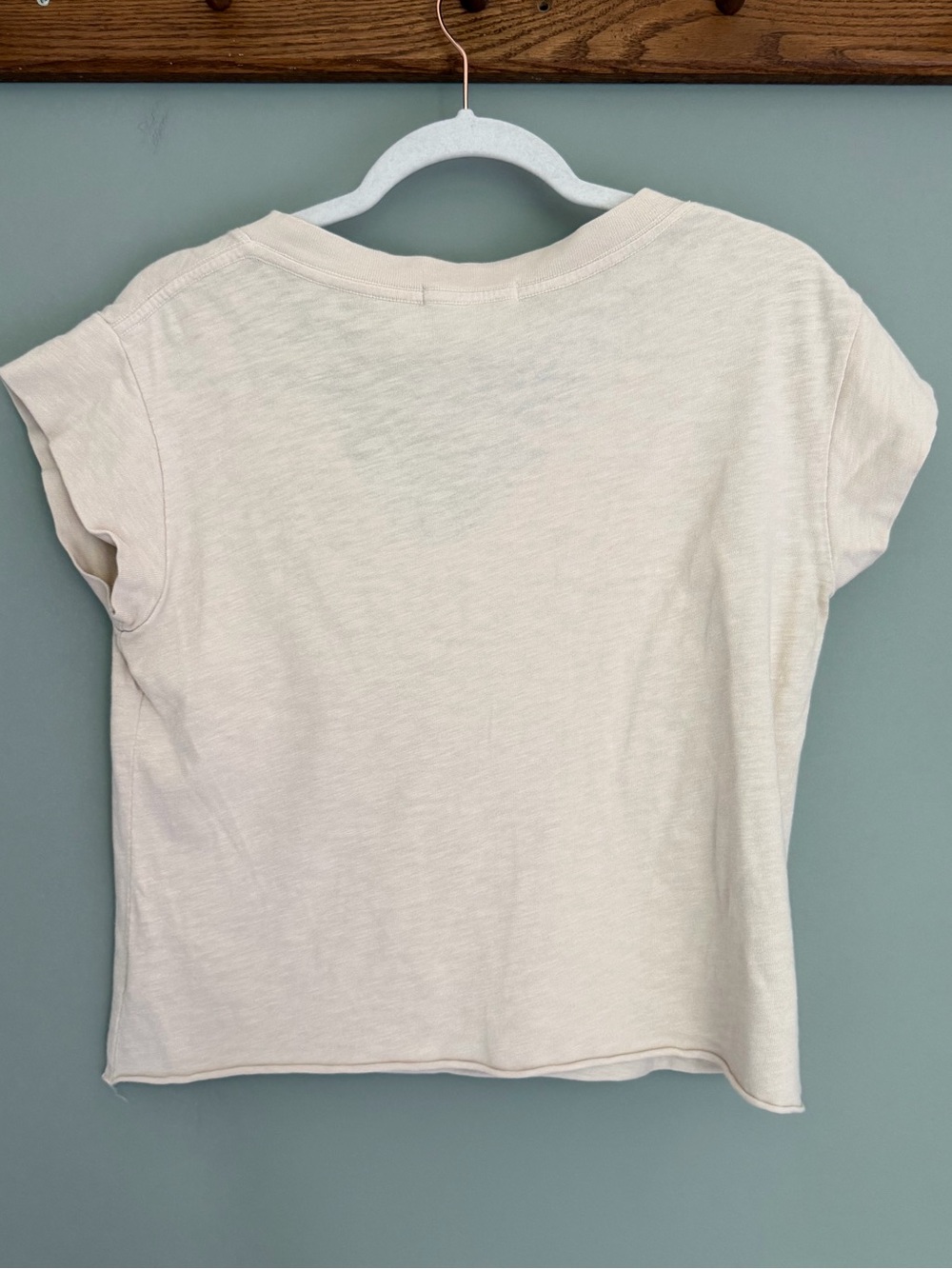 perfectwhitetee "Pearl" Cream 100% Cotton Cropped V-Neck Cap Short Sleeve Tee - Picture 9 of 15